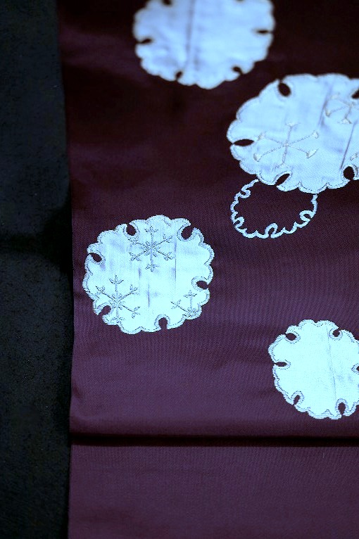 西陣織九寸名古屋帯/洛風林 雪輪文 本紫