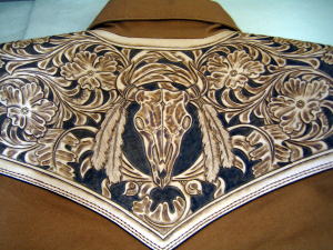 ALBUQUERQUE / BURN BURN ウエスタンカービングレザージャケット 牛革×帆布