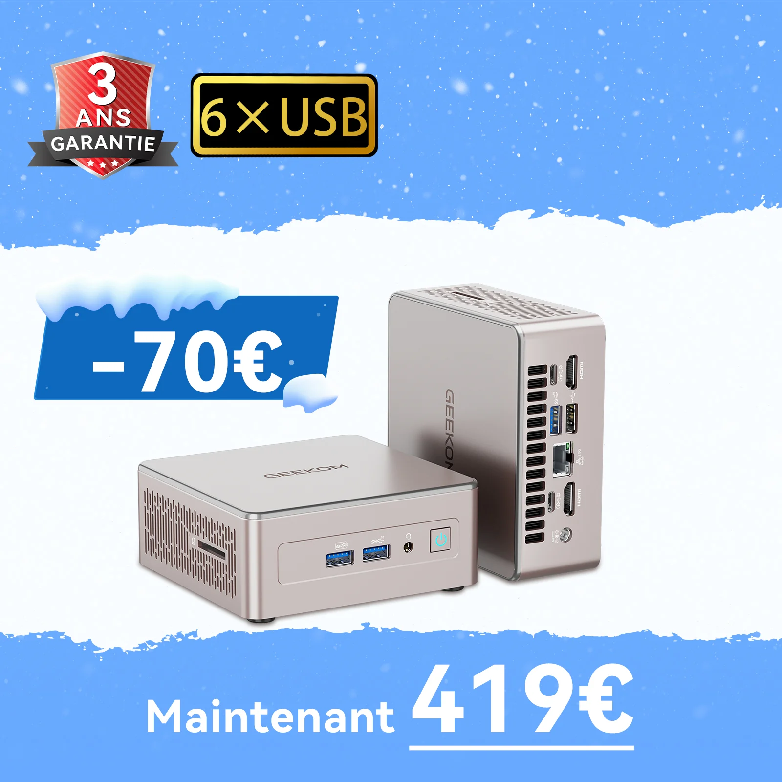 GEEKOM A5 Mini PC avec AMD R5-7430U ou R7-5825U | GEEKOM