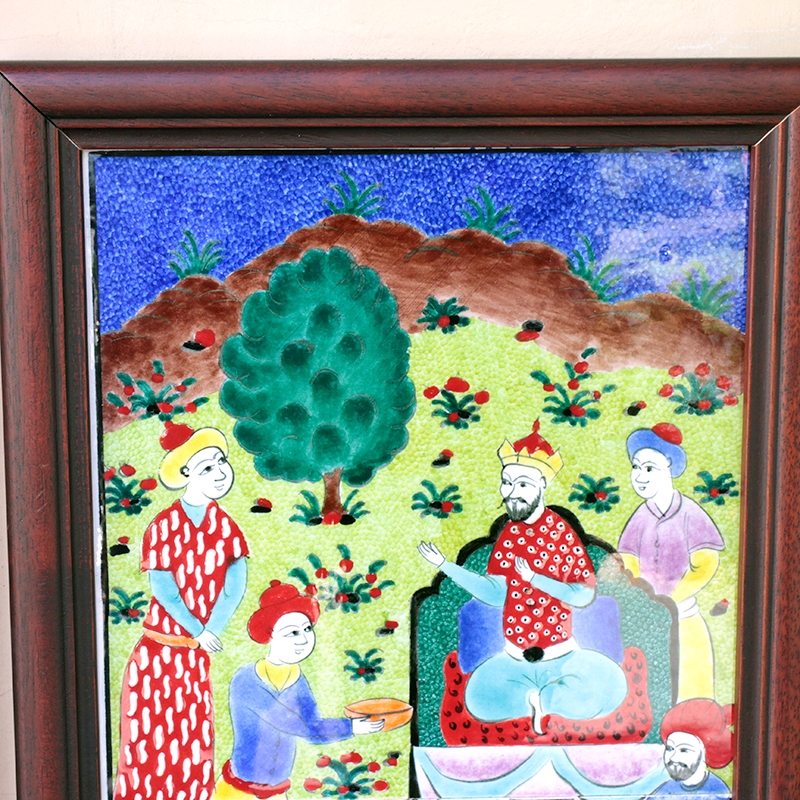 トルコ手書きタイル・2枚組額装・細密画ミニアチュール / ガラタバザール