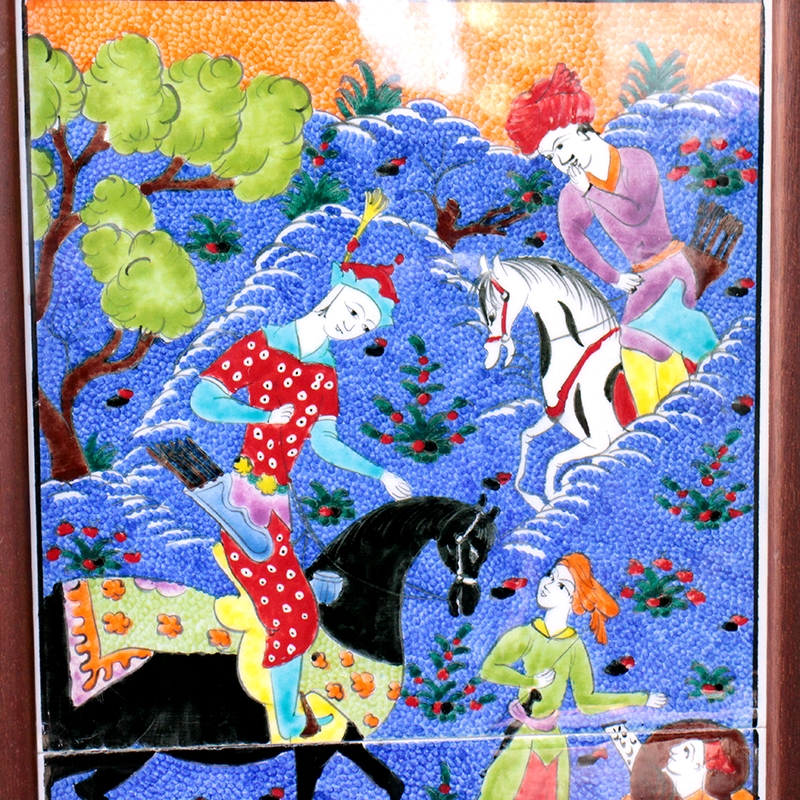 トルコ手書きタイル・2枚組額装・細密画ミニアチュール / ガラタバザール