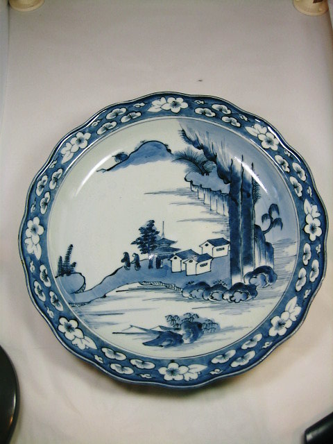 古美術・古道具・古伊万里染付上手皿・山水・江戸後期 茶道具・古道具
