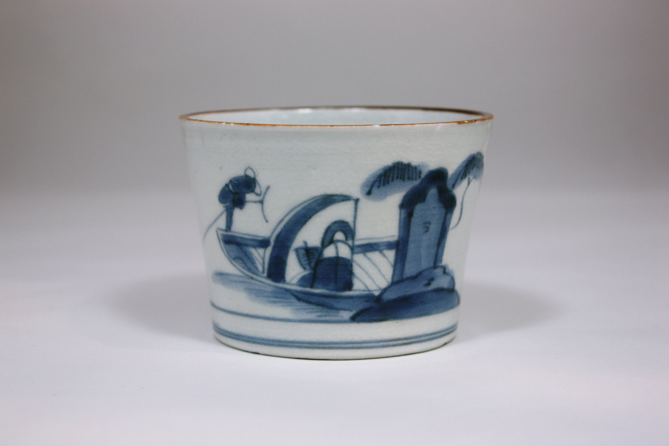 古道具・古美術・古伊万里染付ソバ猪口・舟の図 茶道具・古道具・古