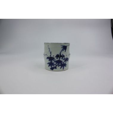 茶道具・古道具・京焼・染付・蓋置・染付竹ふし蓋置・川瀬満之造