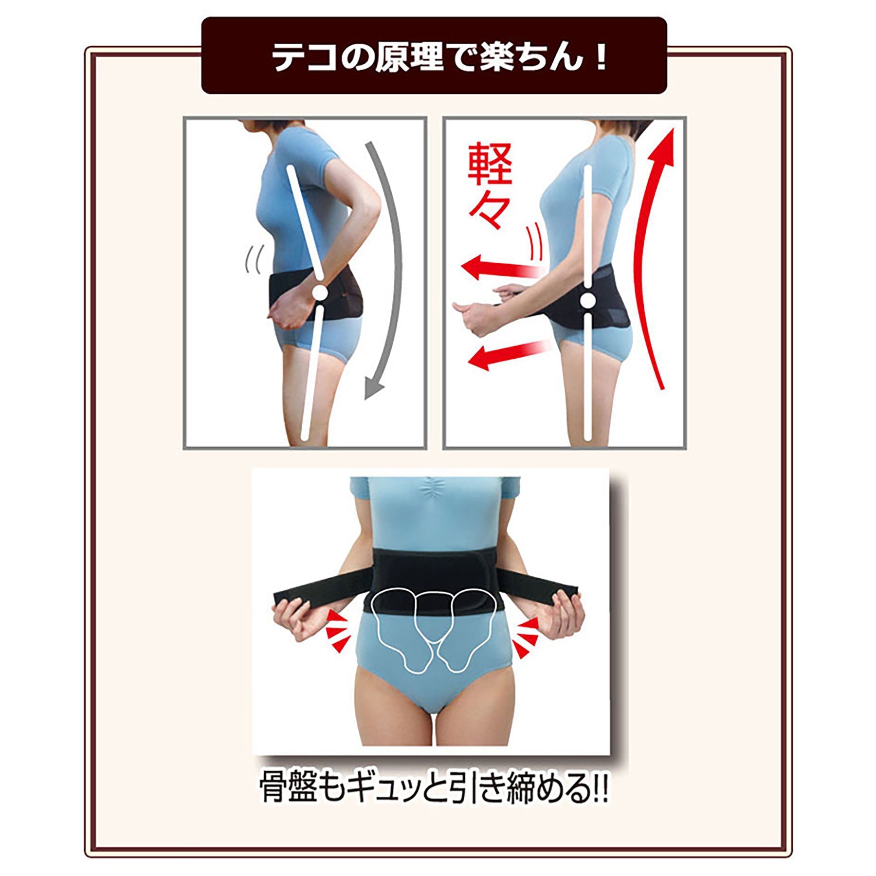 腰をグイッと滑らくパワーベルト 腰痛 背筋骨盤補正サポーター 男女
