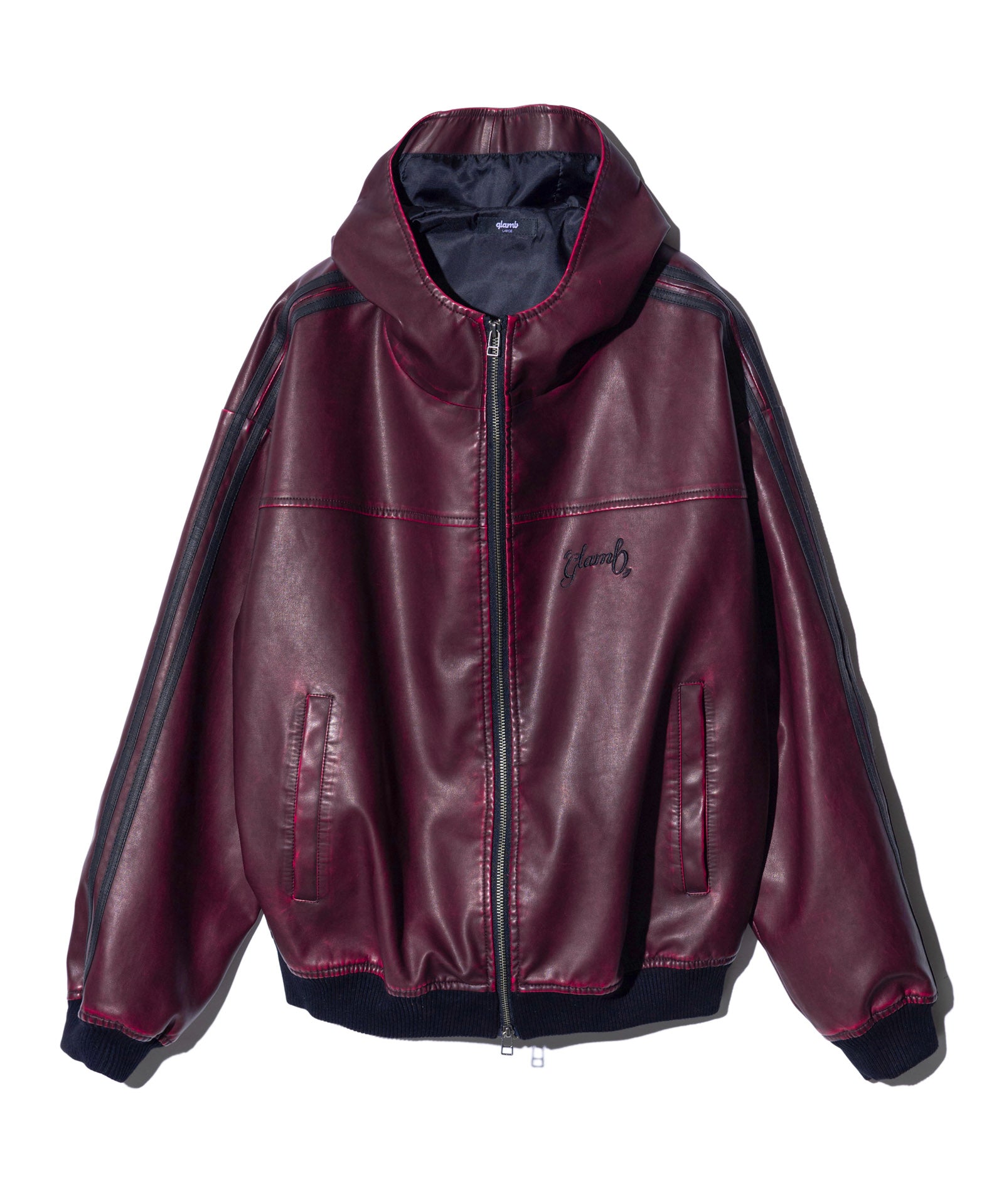 GB0125/JKT09 : Synth Leather Hooded Track Jacket / シンセレザー