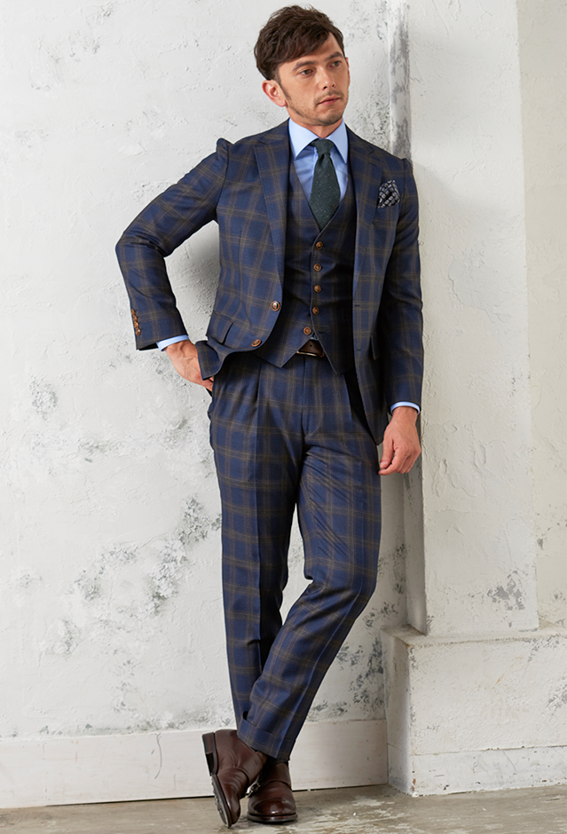 ネイビースーツ・チェックのコーディネート（CANONICO）｜27-162-2