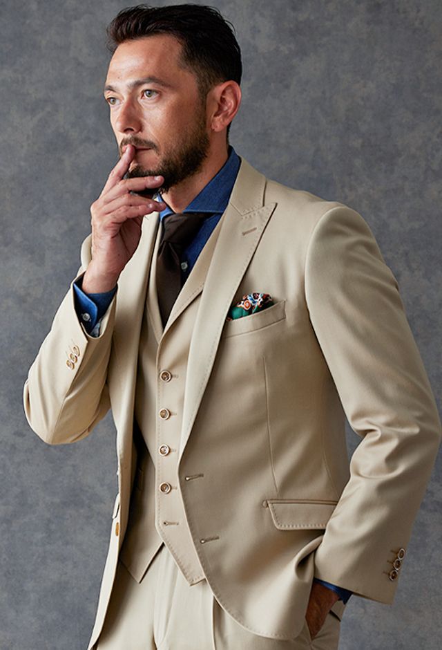 ベージュスーツ・無地のコーディネート（DORMEUIL）｜573481｜オーダー