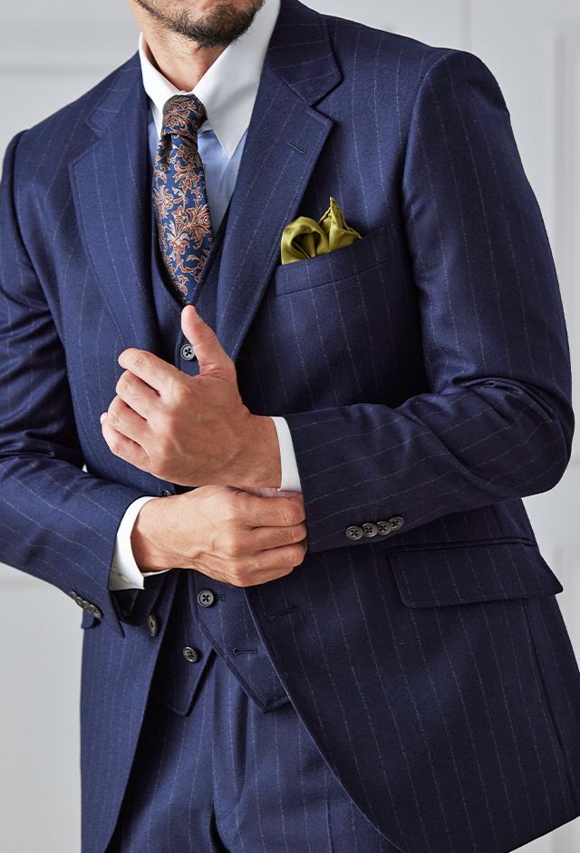 ネイビースーツ・ストライプのコーディネート（MARZOTTO）｜85712-9590