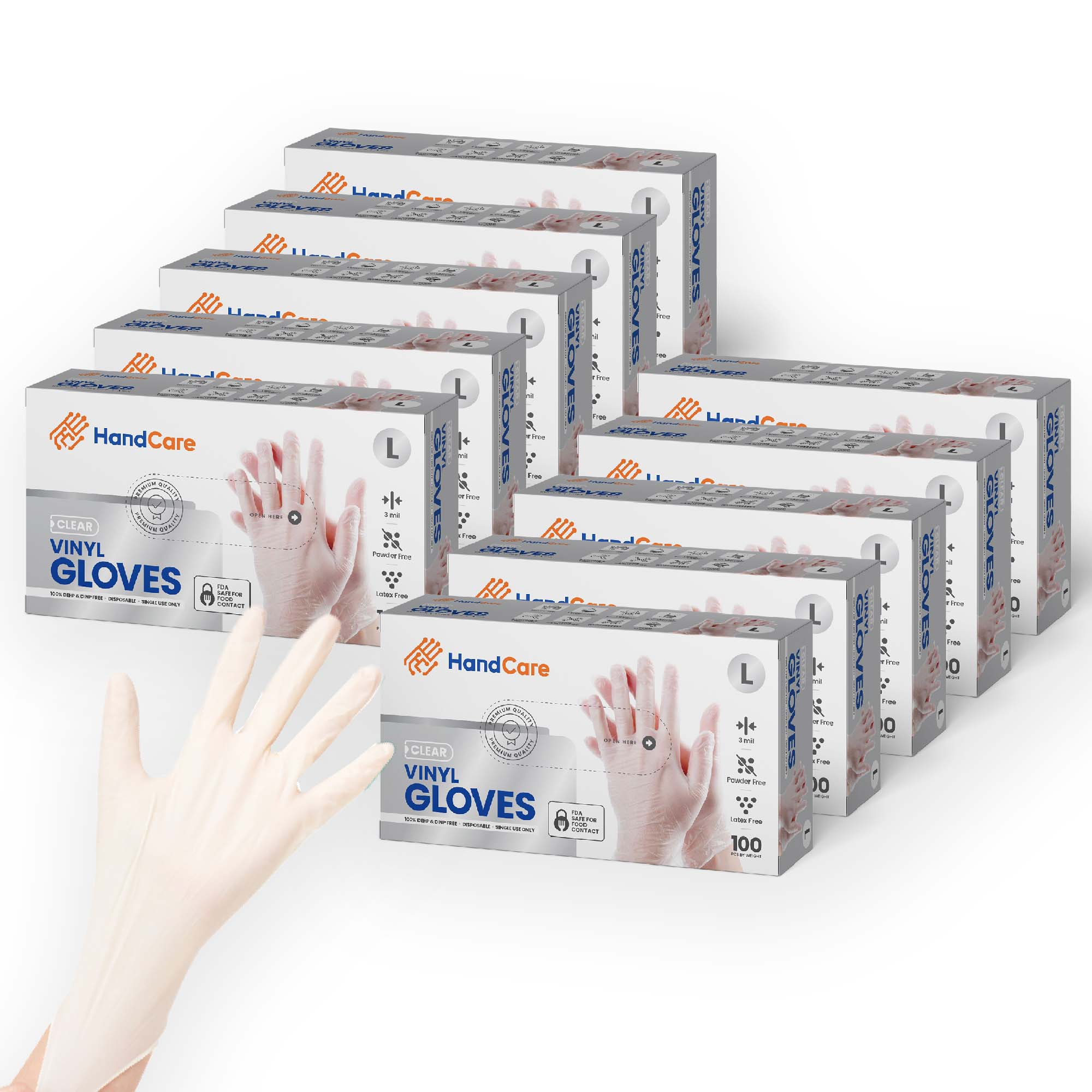 HandCare Vinyl Gloves - Exam Grade, Powder Free (Clear), 1,000
