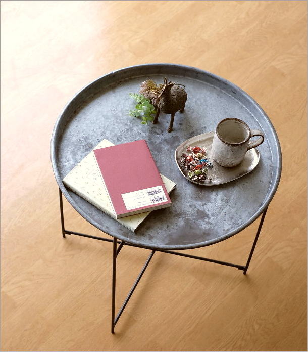 サイドテーブル 折りたたみ 丸 トレイテーブル フチあり アンティーク