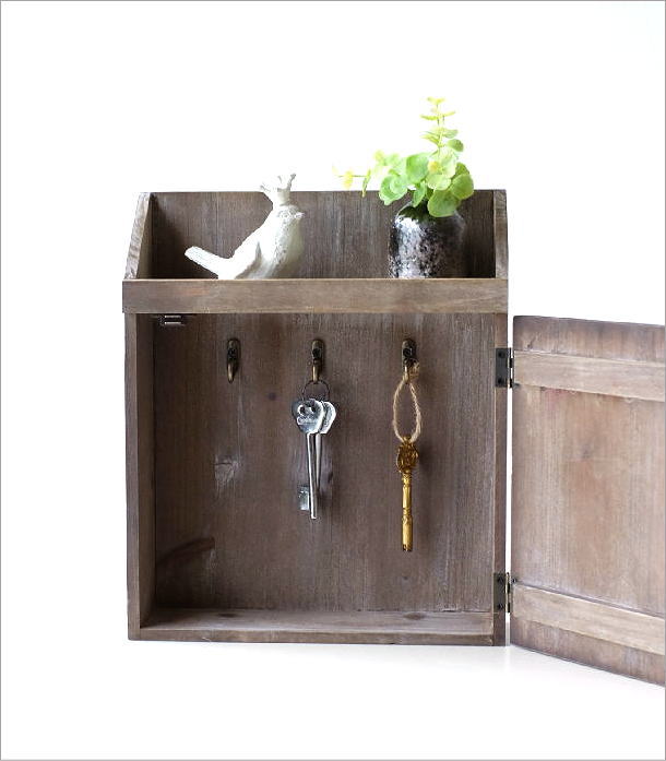キーボックス 壁掛け おしゃれ かわいい 木製 ウッド アンティーク調
