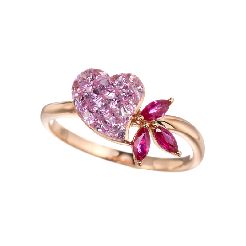 GSTV K18PG ピンクサファイア ルビー ミステリーセッティング リング