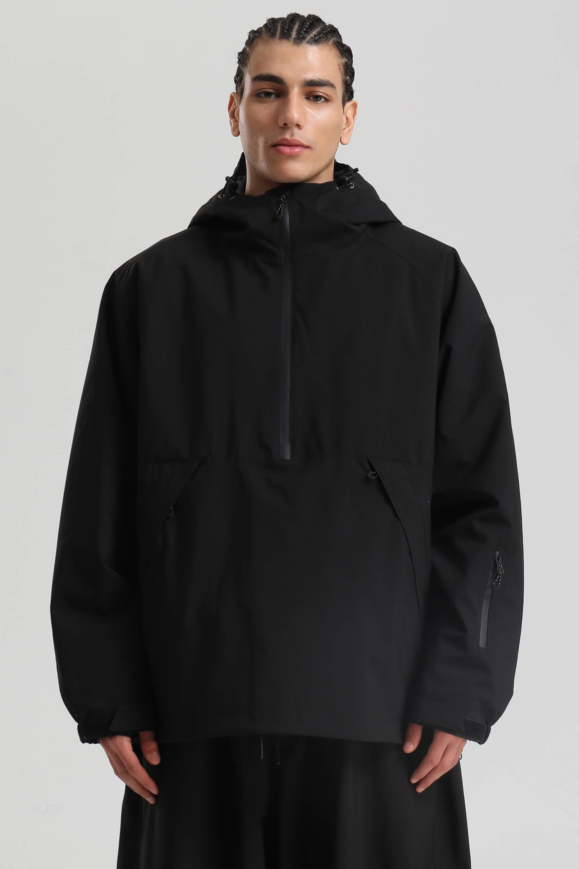 Men's Black Minimalist Half-Zip Waterproof Insulated Snow Anorak