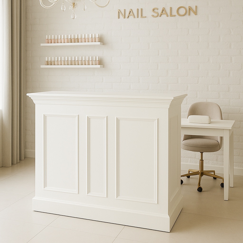 ネイルサロンに納品したかわいいアンティーク調レジカウンターW1100