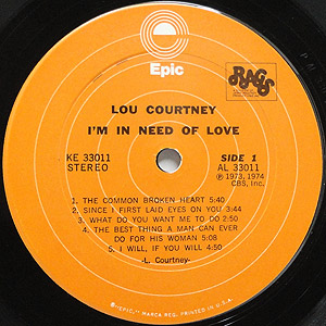 Lou Courtney / I'm In Need Of Love(LP) / Epic 1974 | EX/VG+