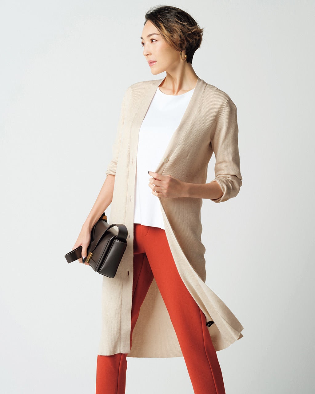 シルクニット・細リブロングカーディガン/DoCLASSE