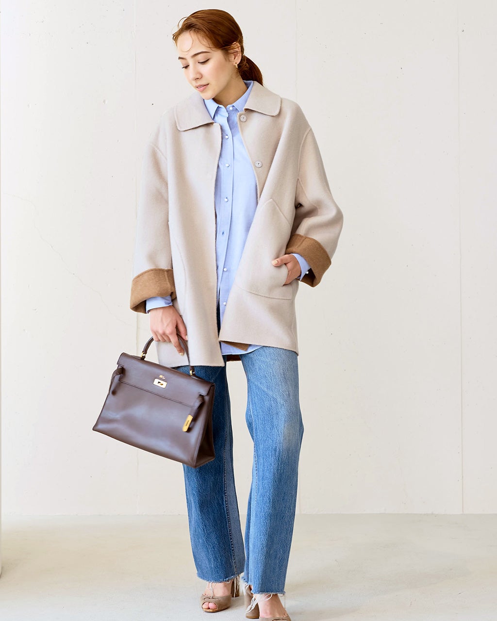 カシミヤ混ウールリバー・コート/DoCLASSE