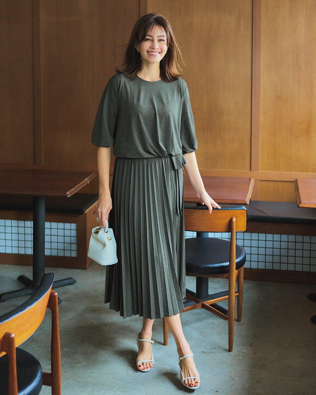 UVスラブ・プリーツワンピース／7分袖/DoCLASSE