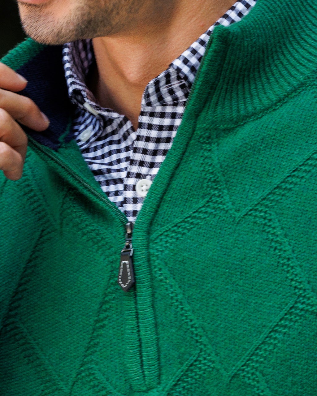 ウールブレンドダイヤ柄ハーフジップニット/DoCLASSE