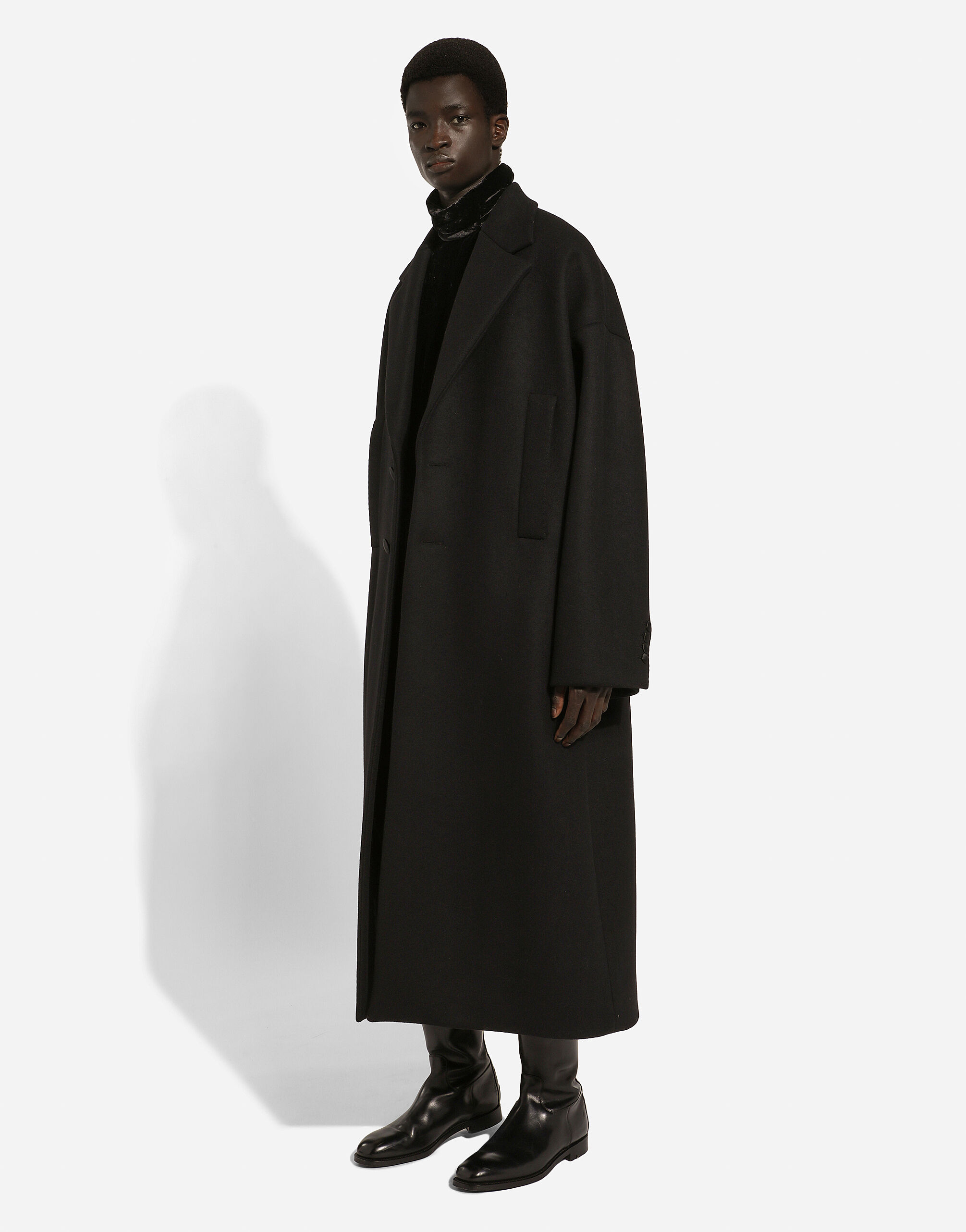 Oversize single-breasted wool coat in Black for Men