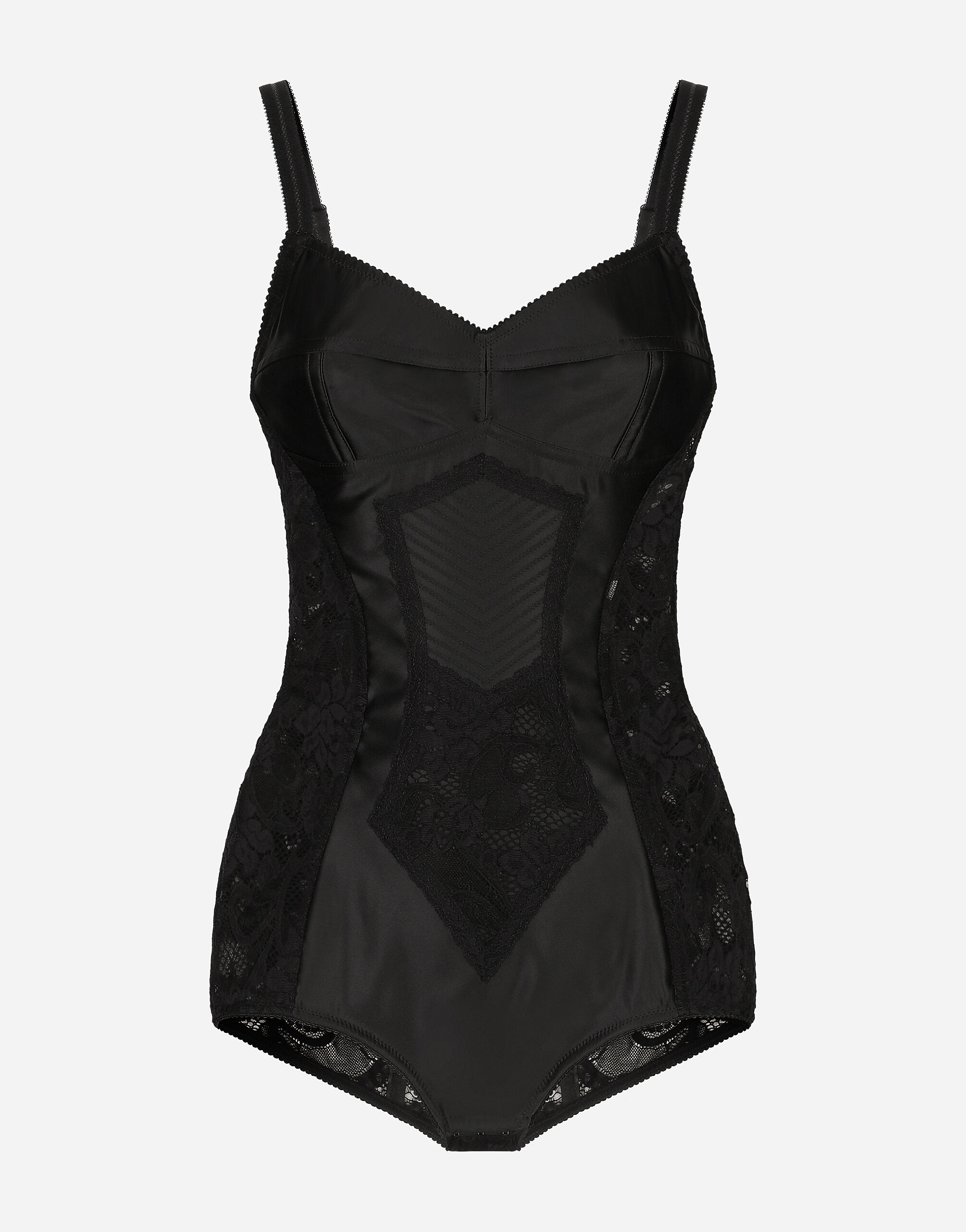 Corset lace and satin bodysuit in Black for Women | Dolce&Gabbana® US