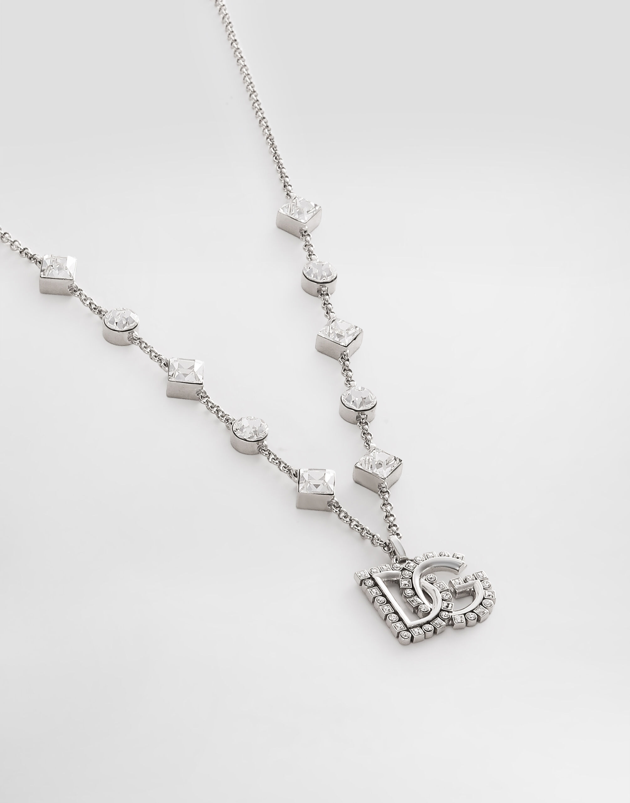 Fine link necklace with rhinestone-detailed DG logo and accents in
