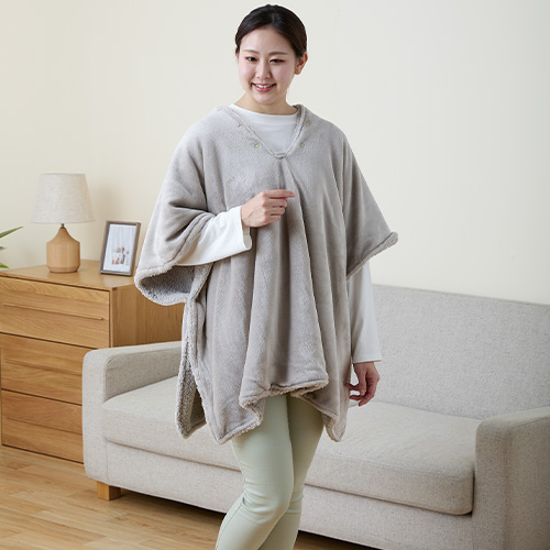 4WAYポンチョ フリーサイズ 24W DCM 化繊毛布シングル グレー