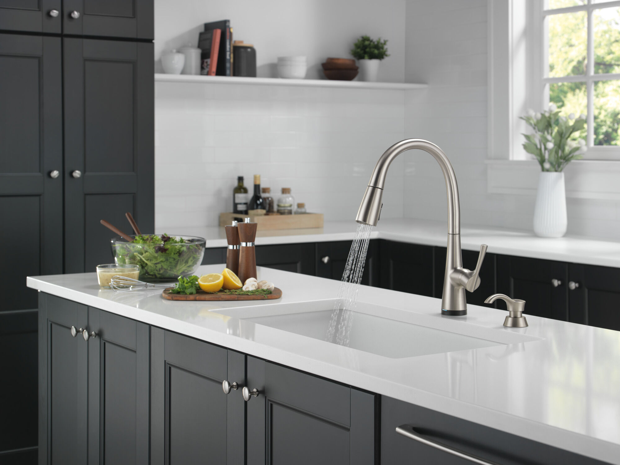 Single Handle Pull-Down Kitchen Faucet with Soap Dispenser and