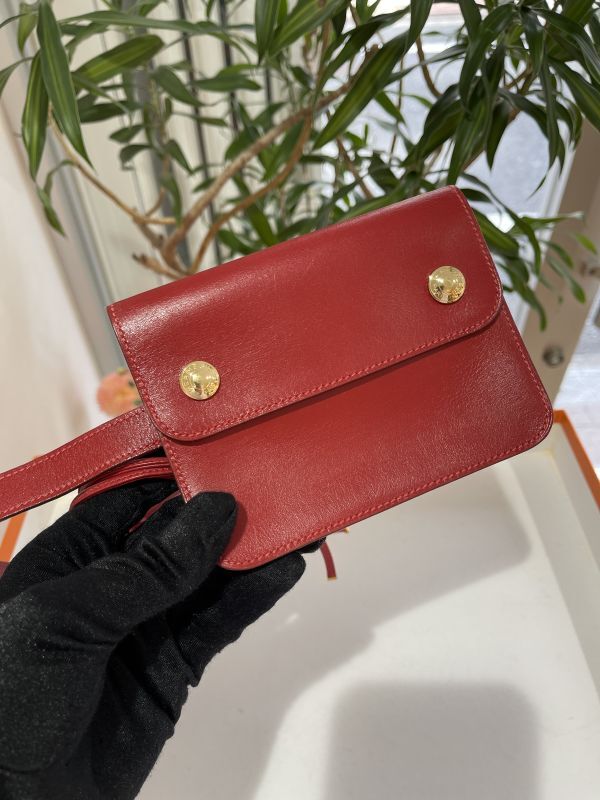 美品】HERMES エルメス ポシェットグリーン ボックスカーフ ルージュ