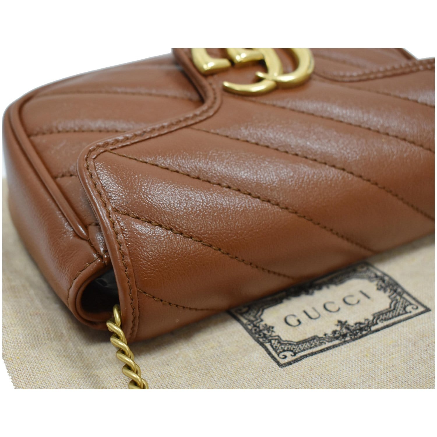 GUCCI GG Marmont Super Mini Matelasse Leather Crossbody Bag Brown 4764