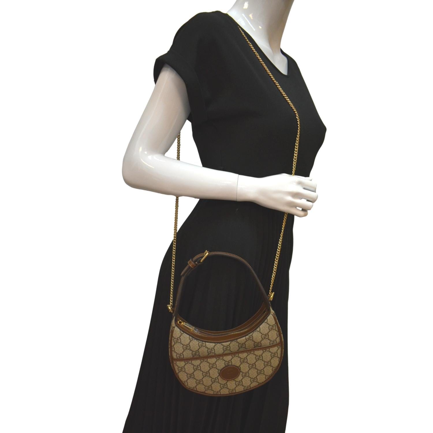 GUCCI Half Moon Mini GG Supreme Canvas Crossbody Bag Beige 726843