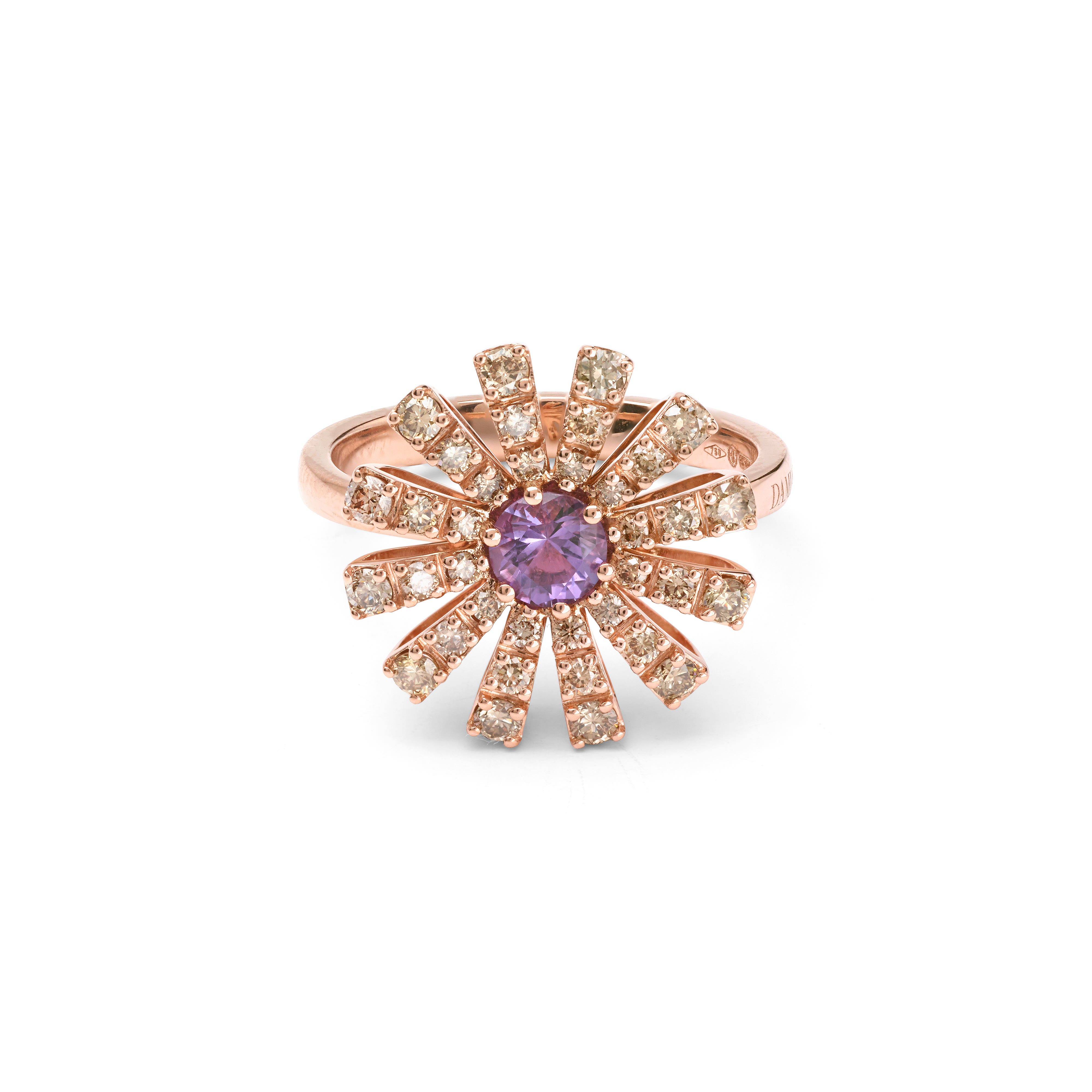 ピンクゴールド、ブラウンダイヤモンド（複数）、アメシストリング