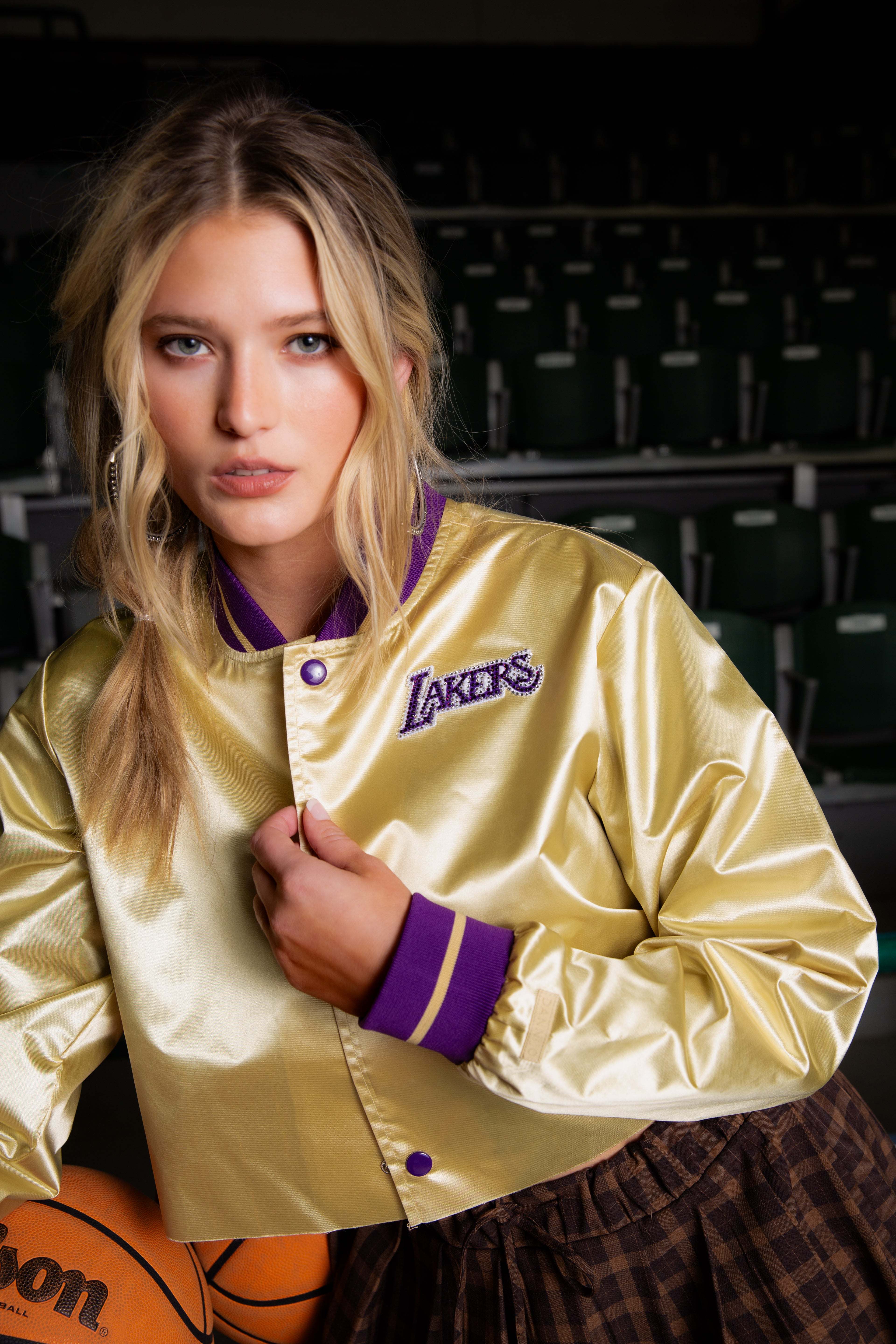 Los Angeles Lakers Gold Boxy Crop Rhinestone Satin Jacket – DannijoPro