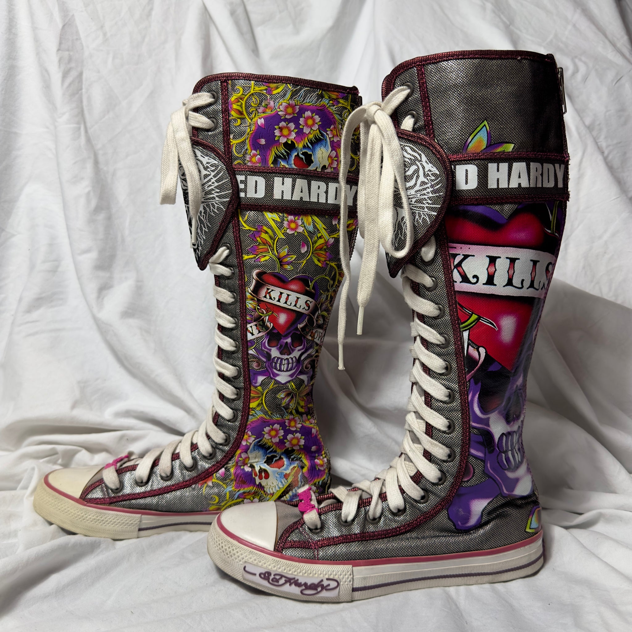 Ed Hardy 2000s Tattoos Lace Up Boxing Boots – darina`s garms