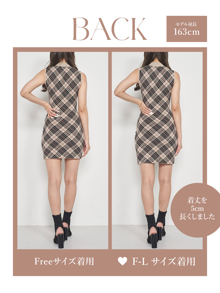 Darich ダーリッチ チェックジャガードノースリニットミニワンピース