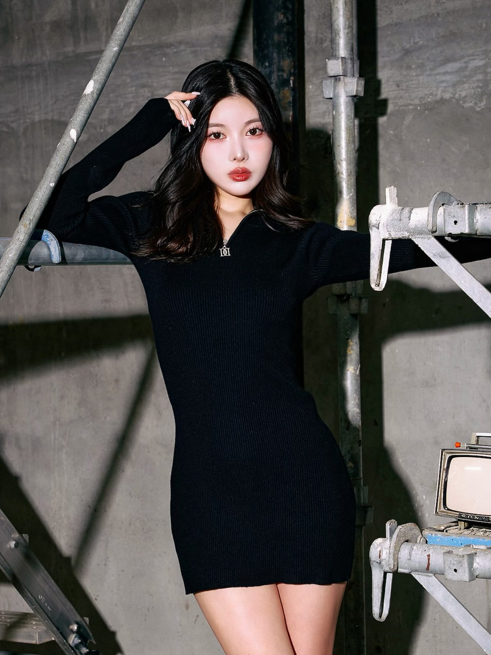 ハーフジップリブニットミニワンピース – Darich (ダーリッチ)