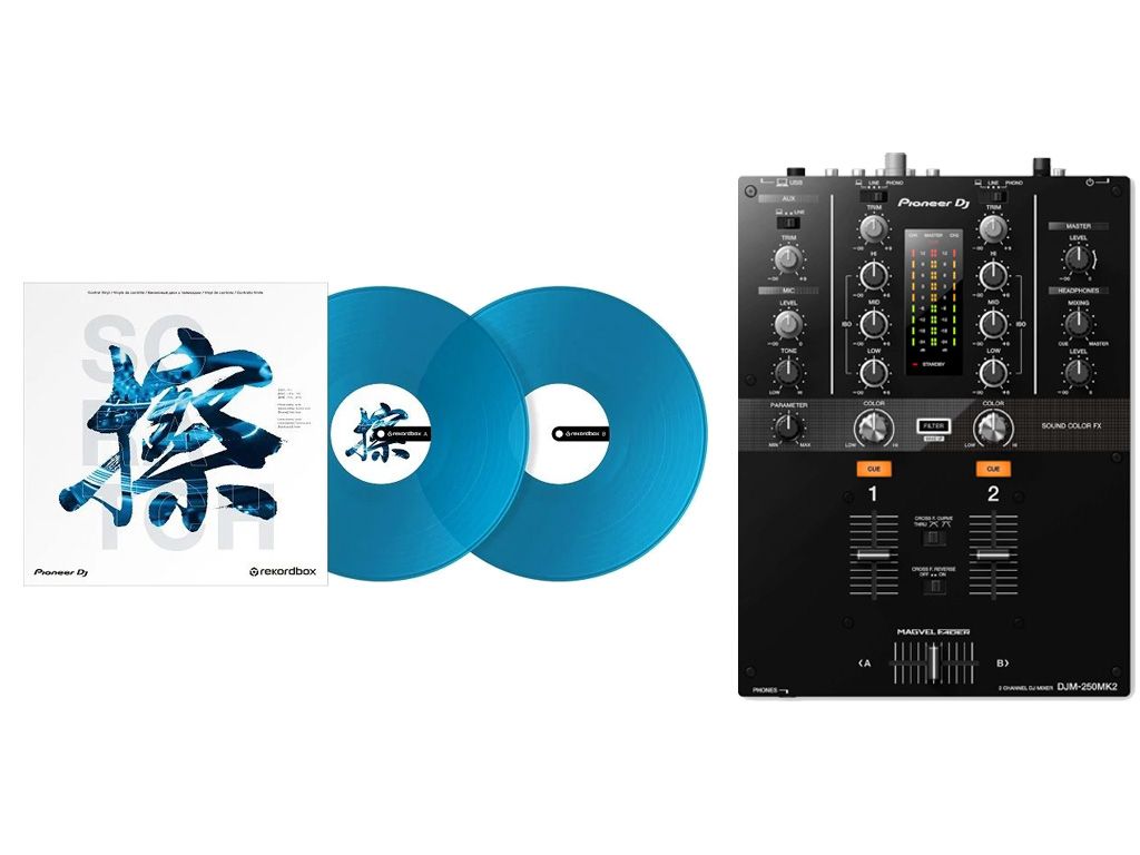 Pioneer DJ DJM-250 MK2 DJ Mixer + Rekordbox DVS Control Vinyl (Blue)