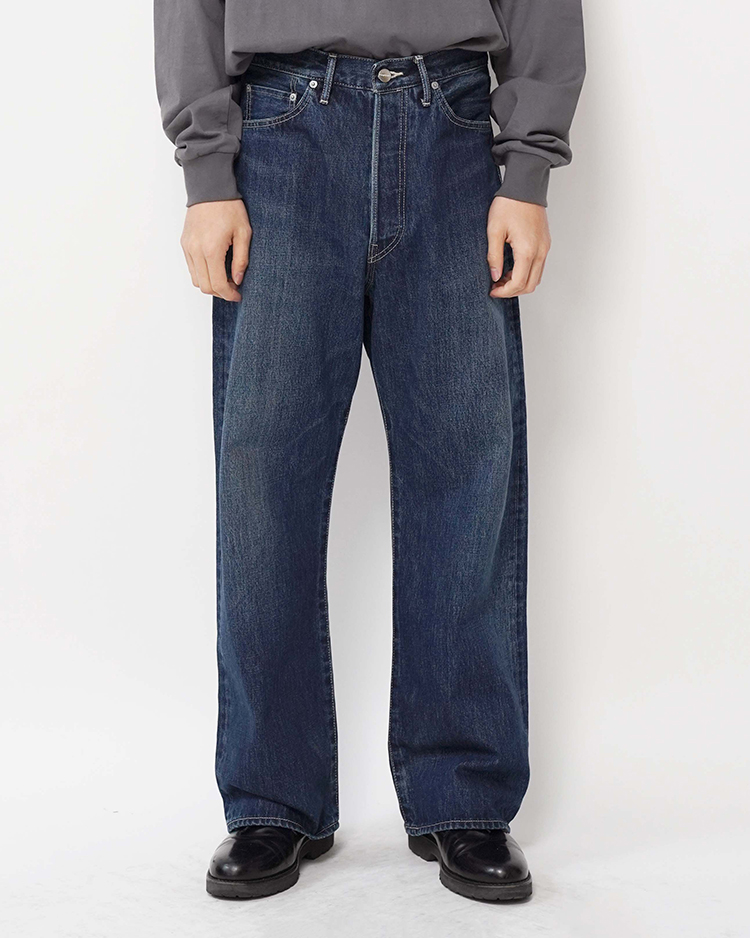 Selvage Denim Five Pocket Wide Straight Pants / INDIGO DARK FADE