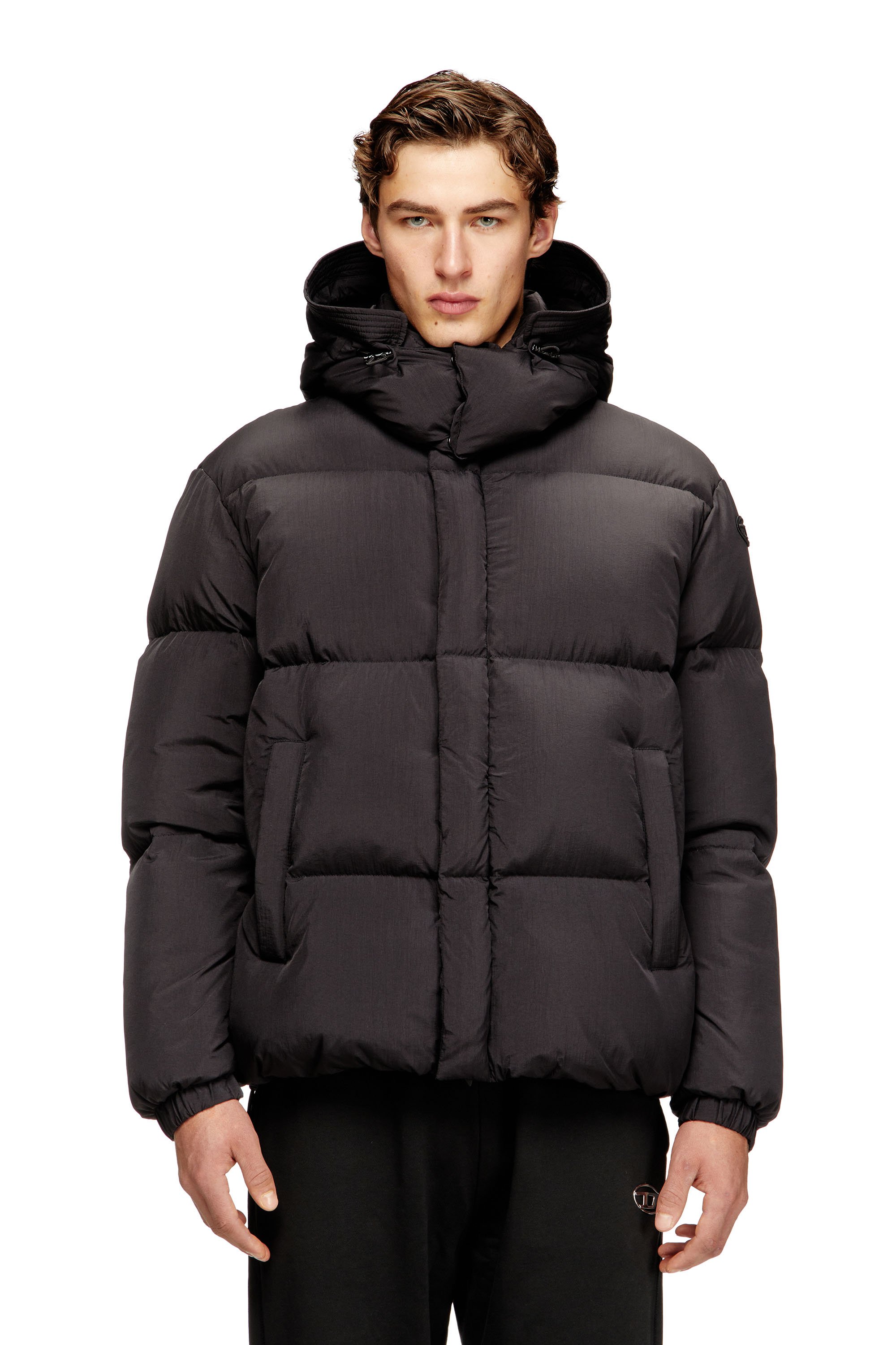 J-SCOTTS-PADDED-A Wrap puffer jacket in stretch nylon｜ブラック