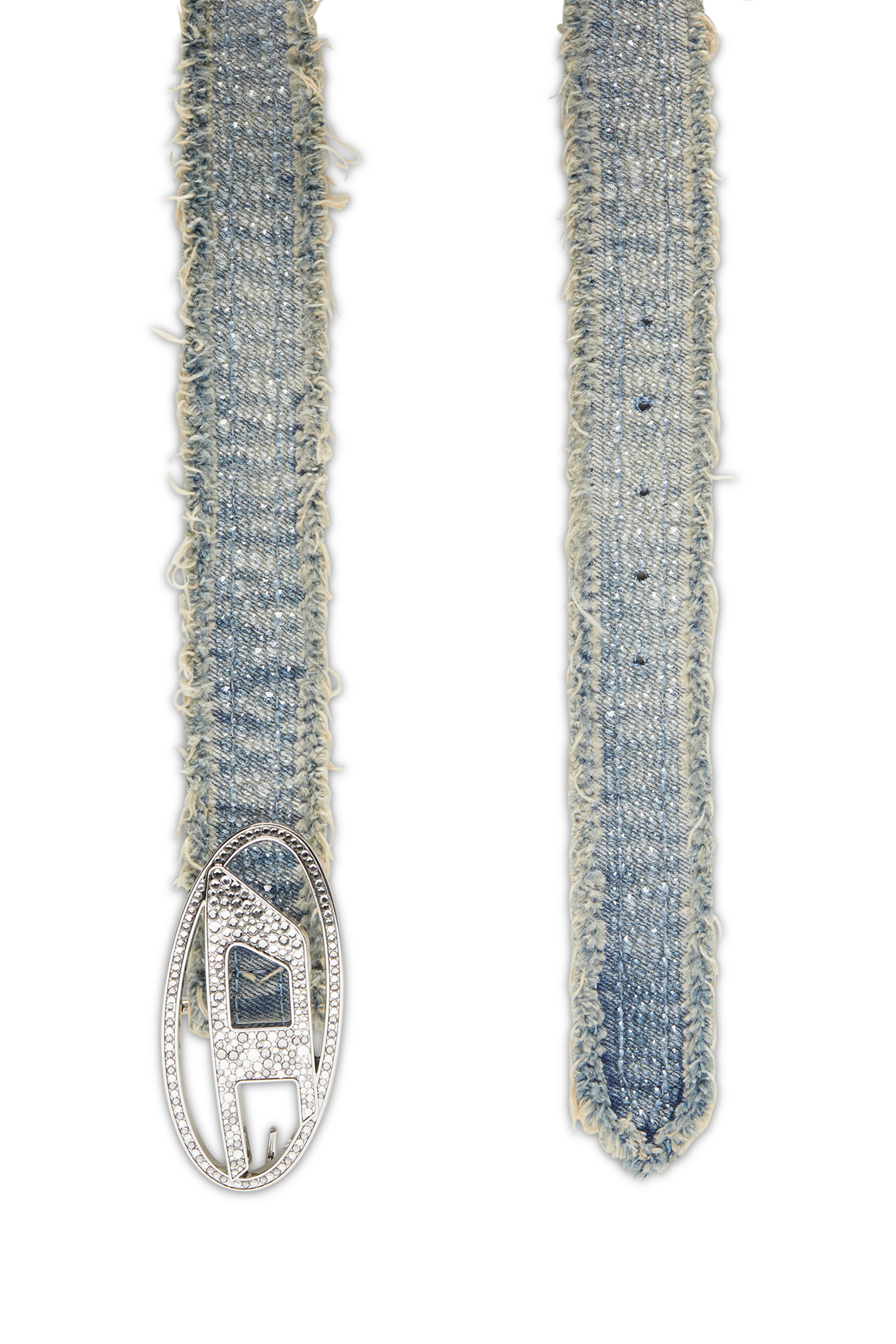 B-1DR STRASS 4cm Leather-backed denim belt with crystals｜ブルー