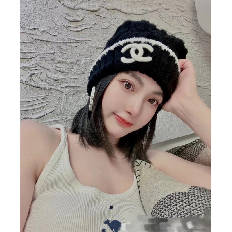 ブランド Chanel シャネル ニット帽子 黒白 暖かい 伸縮性 柔らかい