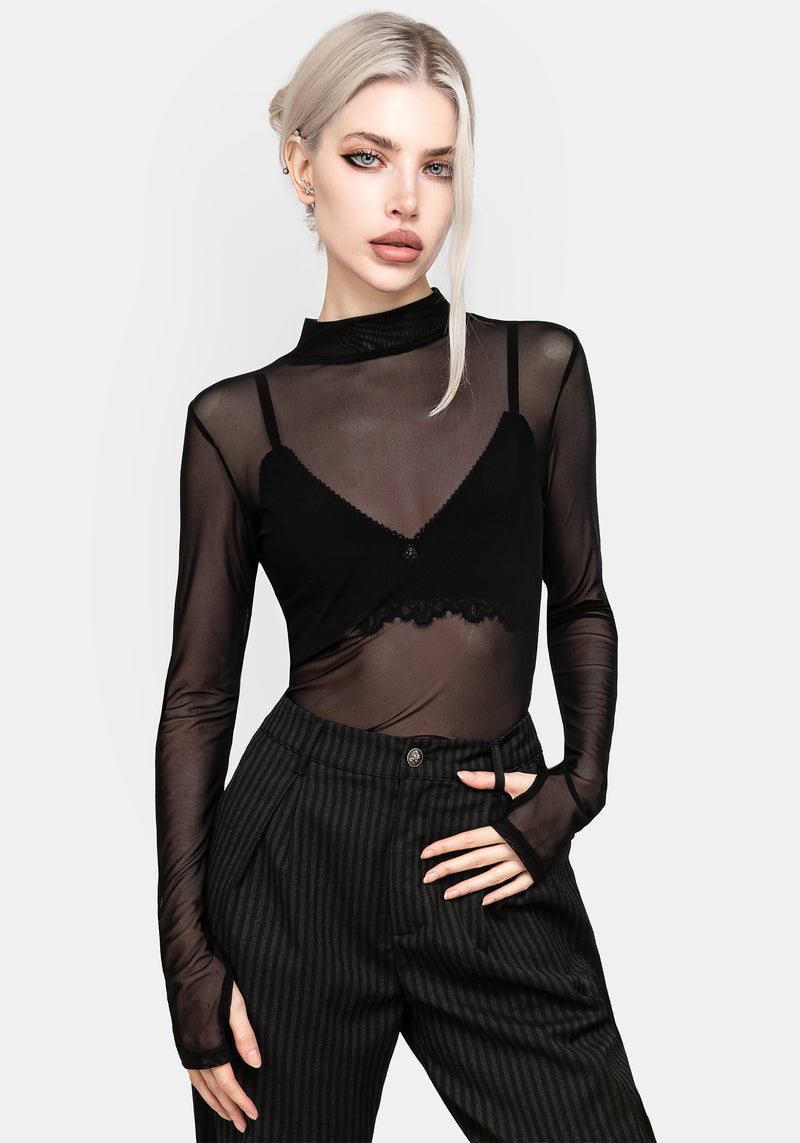 Necrosis High Neck Long Sleeve Mesh Top | Disturbia - Shop Women's
