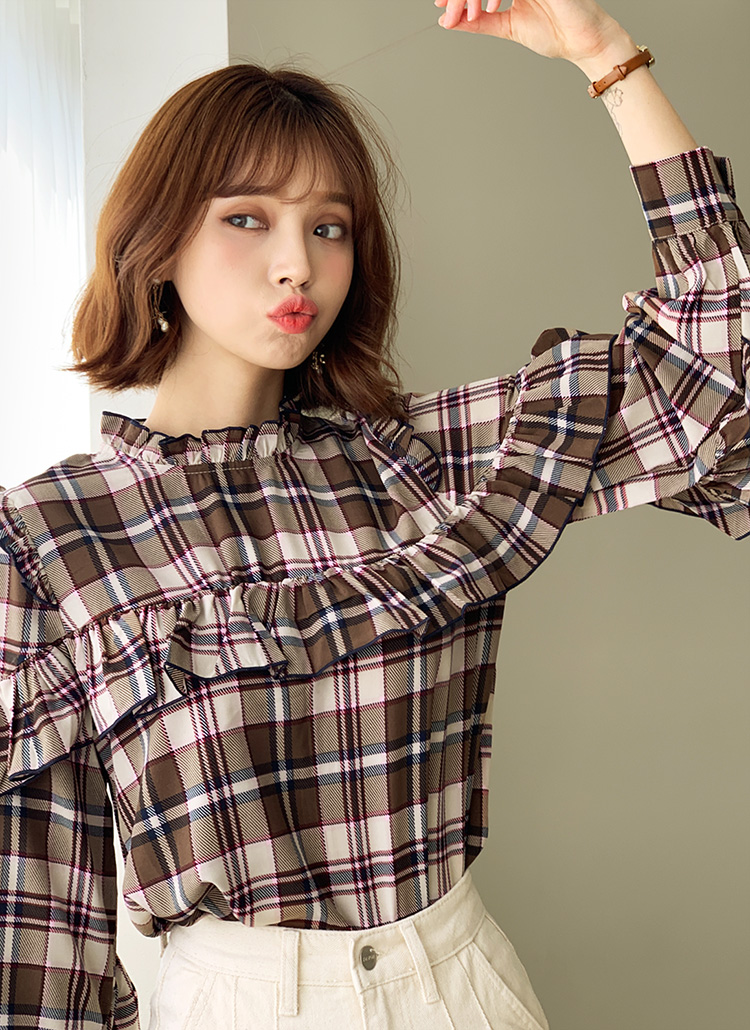 フリルチェックブラウス・全2色 | レディースファッション通販 - DHOLIC