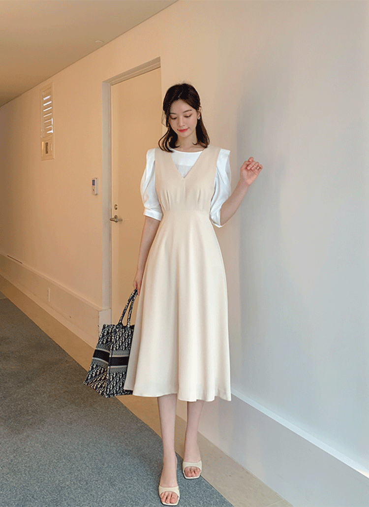 Vネックノースリーブワンピース | レディースファッション通販 - DHOLIC
