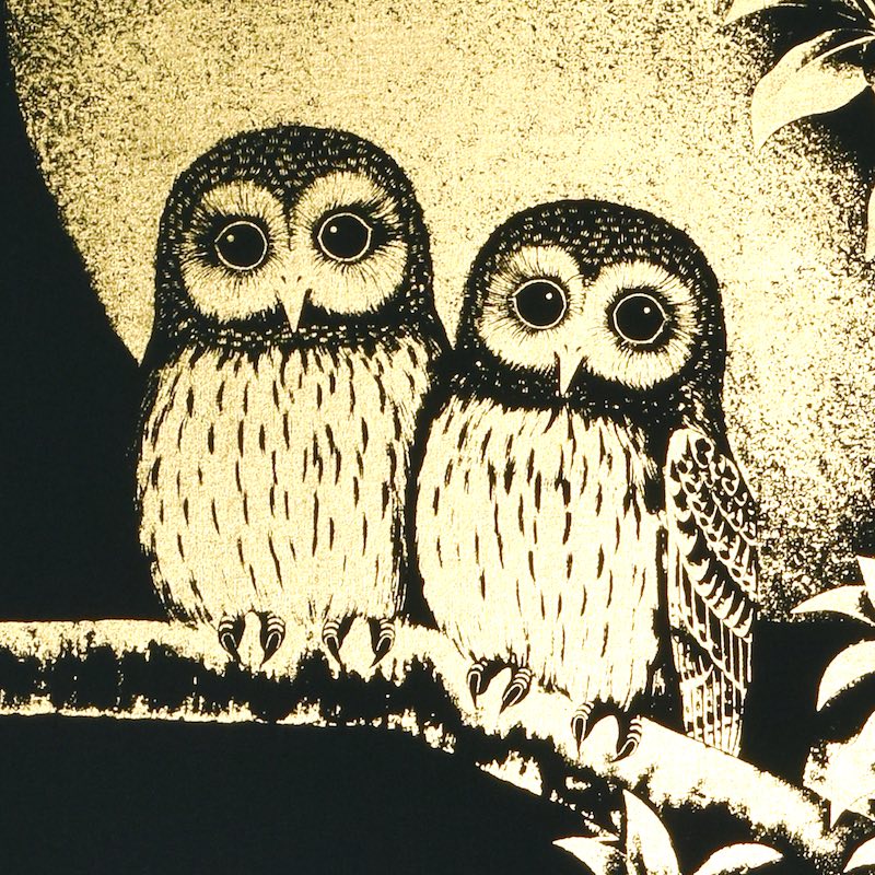 本金押箔額装 月宵夫婦梟