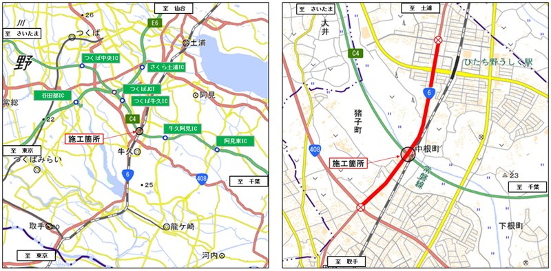 国道6号 ひたち野うしく駅付近～学園都市南入口（牛久市内）夜間