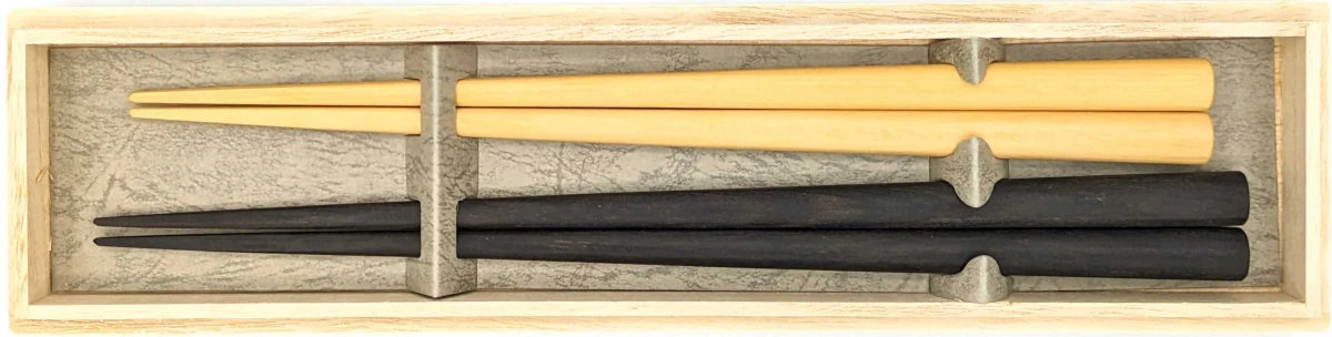 送料無料】楕円木箸先角 ブラックウッド つげ 夫婦箸セット【桐箱入