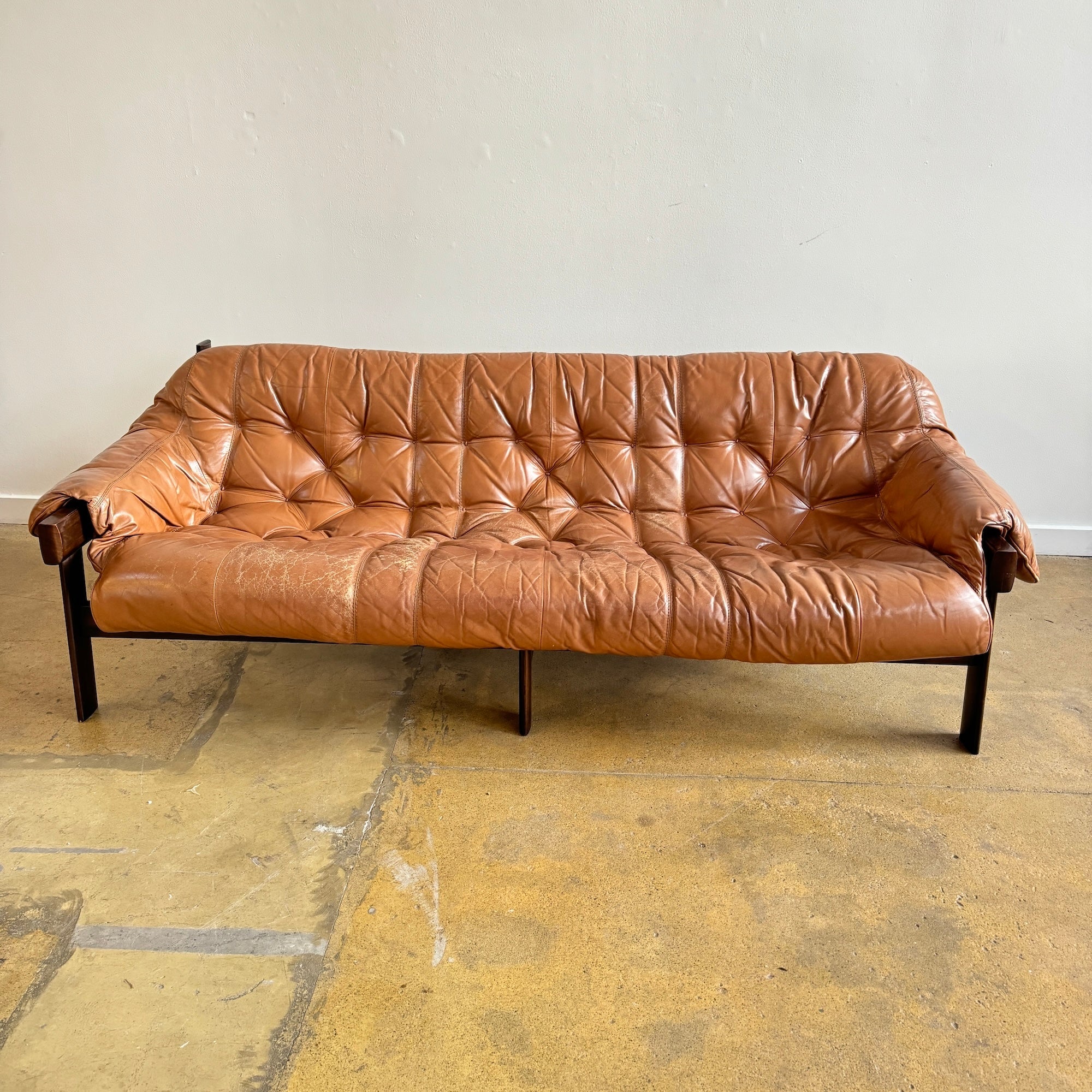 Rare! Percival Lafer Leather and Brazilian Rosewood Sofa 