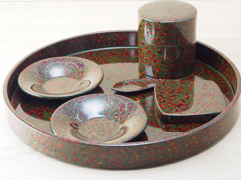 唐塗 茶櫃セット 緑赤 - 津軽塗専門店 恵比須屋